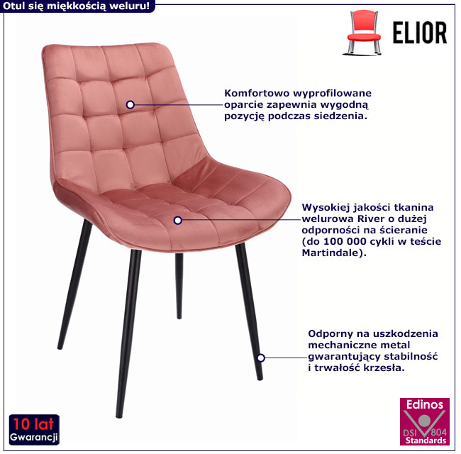 Różowe pikowane krzesło Plando