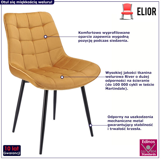 Musztardowe pikowane krzesło Plando