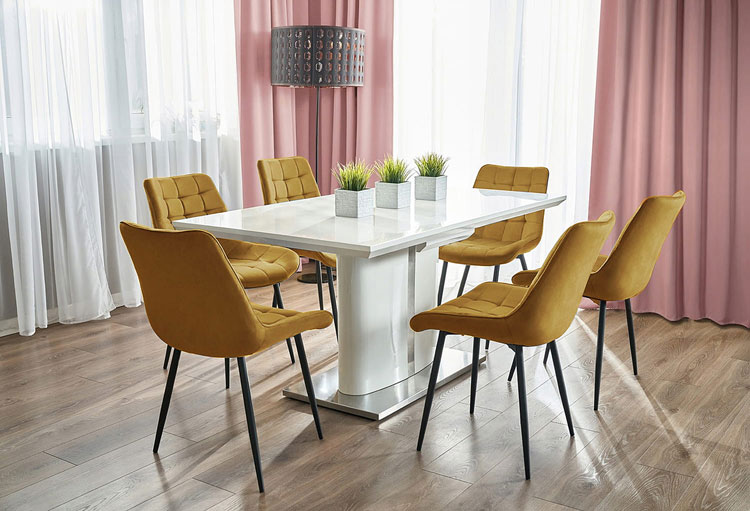 Tapicerowane żółte krzesło do salonu Plando