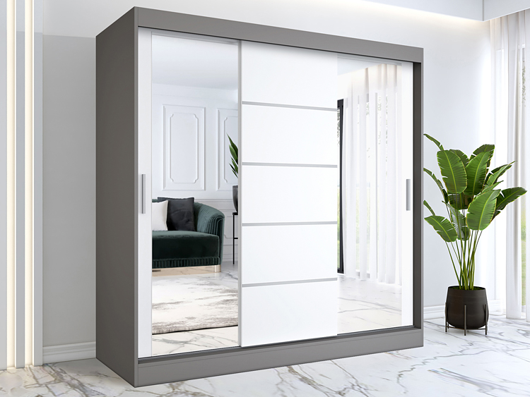 Przesuwna szafa z lustrem biały + antracyt Ebia 6X