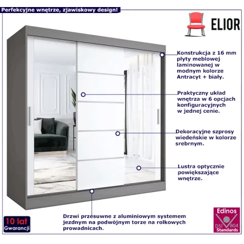 Przesuwna szafa antracyt biały Felix 6X