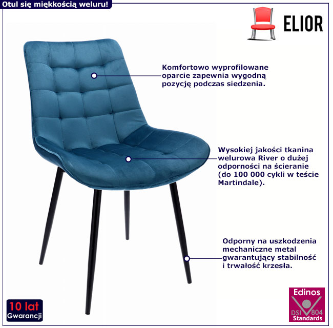 NIebieskie pikowane krzesło Plando