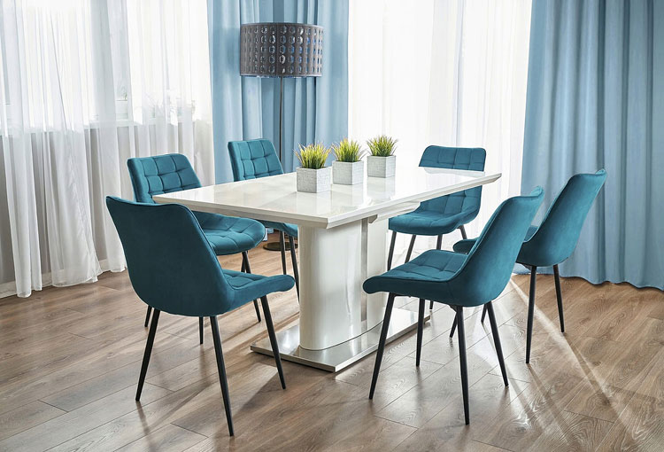 Tapicerowane niebieskie krzesło do salonu Plando