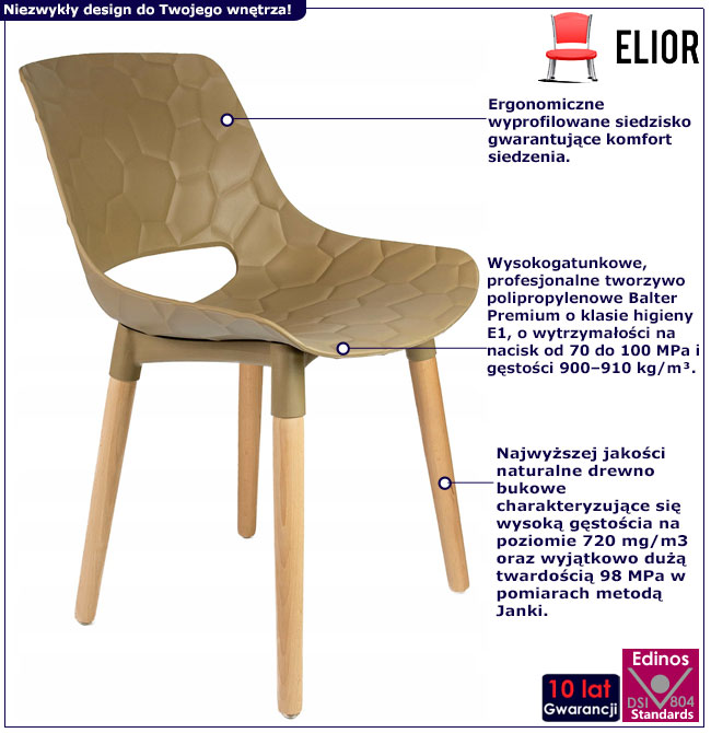 Infografika beżowego krzesła kuchennego Erol