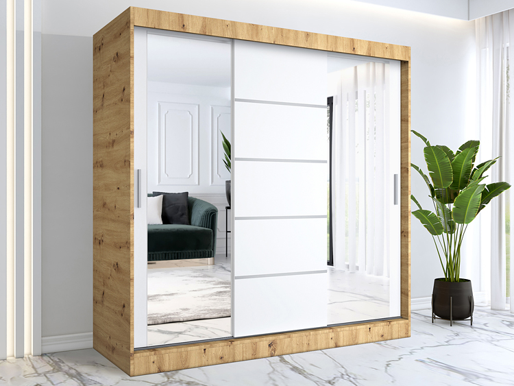 Przesuwna szafa z lustrem dąb artisan + biały Ebia 6X