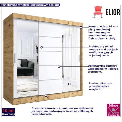 Przesuwna szafa dąb artisan biały Felix 6X