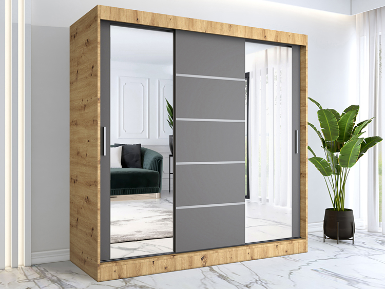 Przesuwna szafa z lustrem dąb artisan + antracyt Ebia 6X