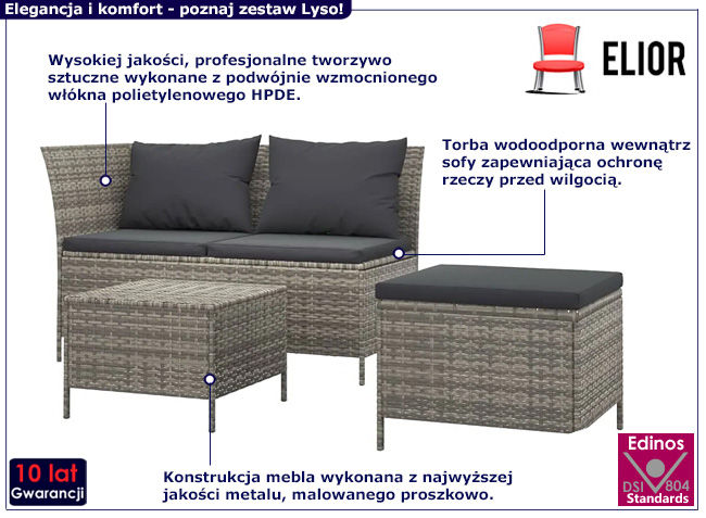 Meble ogrodowe z szarego technorattanu Lysa