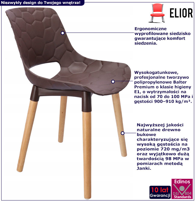 Infografika brązowego krzesła kuchennego Erol