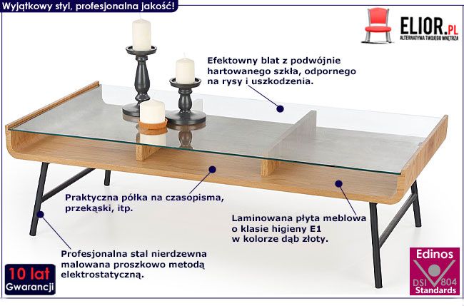 Produkt Ława szklana Atika - dąb złoty