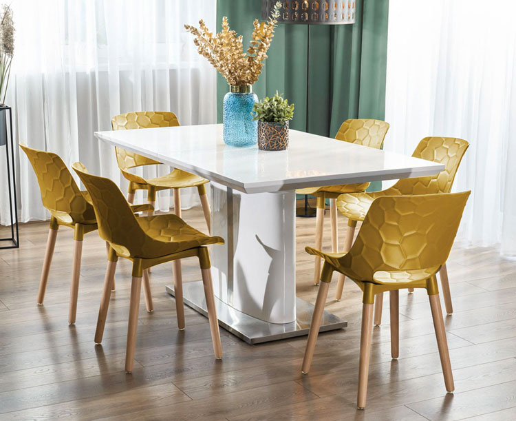 Nowoczesna jadania z krzesłem Rivea musztardowym