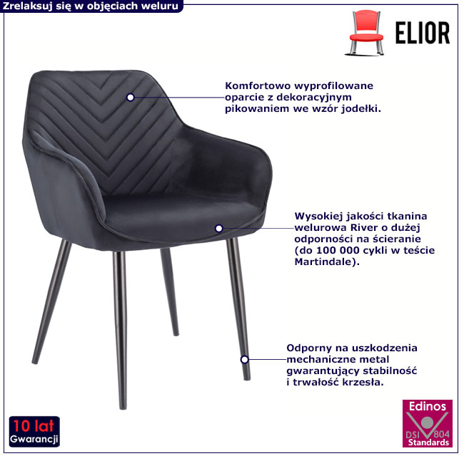 Czarne welurowe krzesło fotelowe Erfo