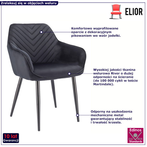 Czarne welurowe krzesło Erfo