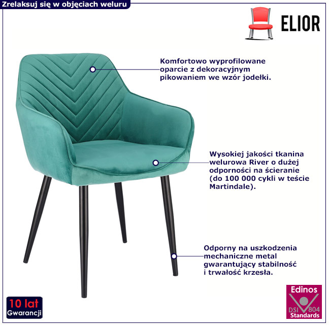 Zielone welurowe krzesło fotelowe Erfo