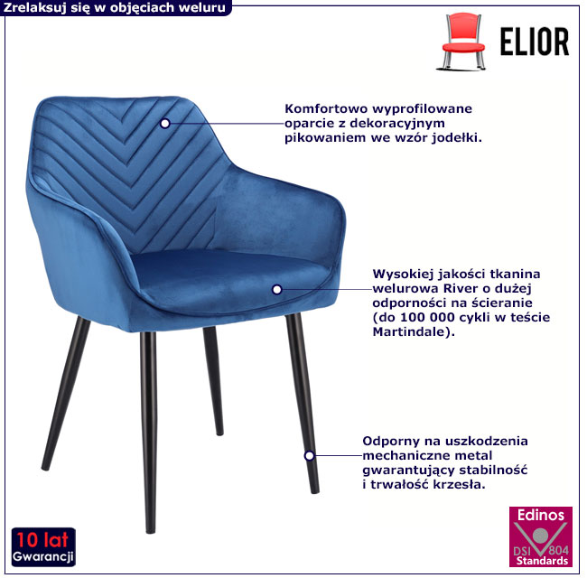 Granatowe welurowe krzesło fotelowe Safiano