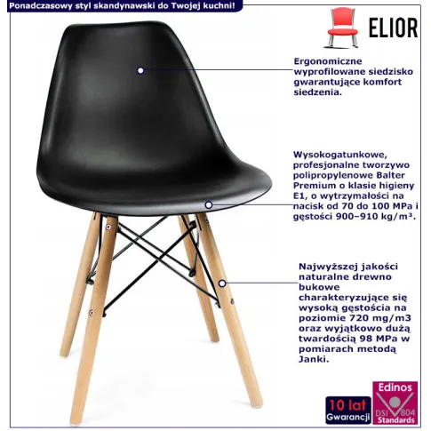 Infografika czarnego skandynawskiego krzesła Huso 3X