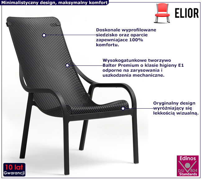 Antracytowe ażurowe krzesło ogrodowe Levis
