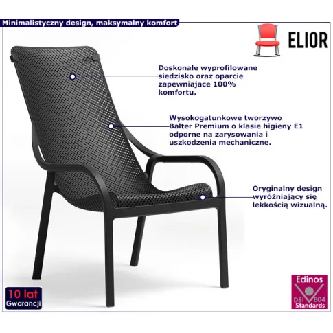 Antracytowe krzesło do ogrodu Fidos