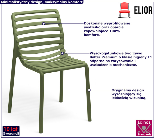Zielone minimalistyczne krzesło do ogrodu Noria