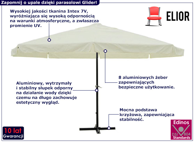 Biały parasol ogrodowy Glider