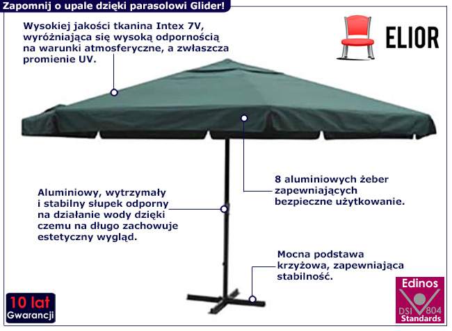 Zielony parasol ogrodowy Glider