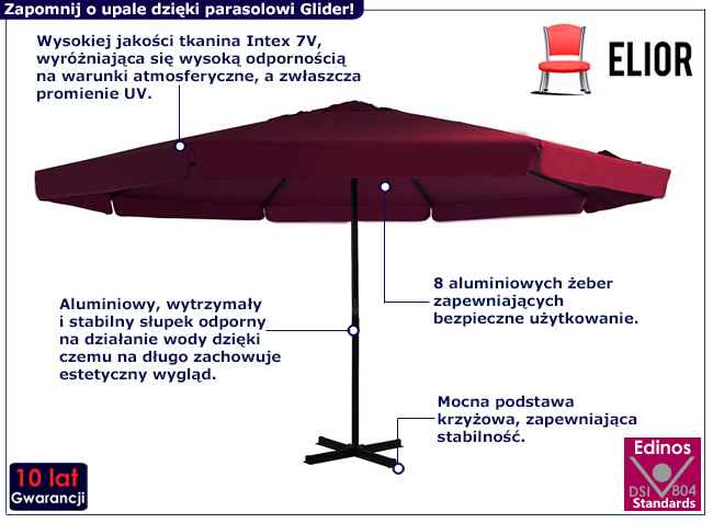 Bordowy parasol ogrodowy Glider