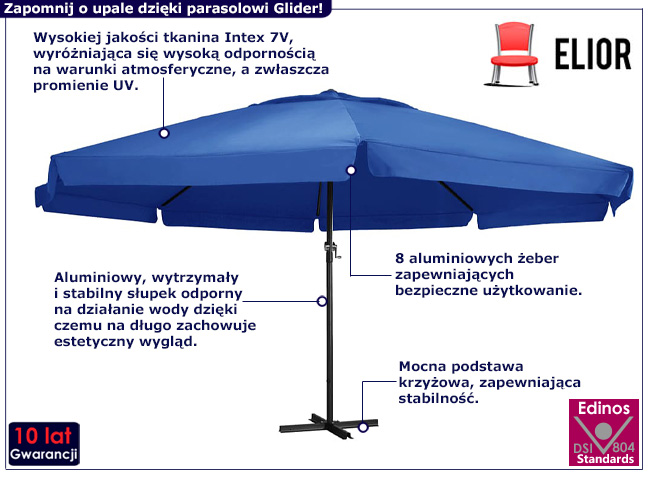 Lazurowy parasol ogrodowy Glider