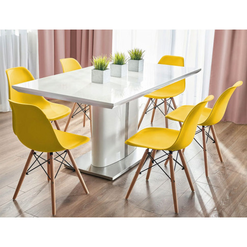 żółte krzesło skandynawskie do stołu Huso 3X