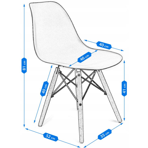 wymiary minimalistycznego krzesła kuchennego w stylu skandynawskim Huso 3X