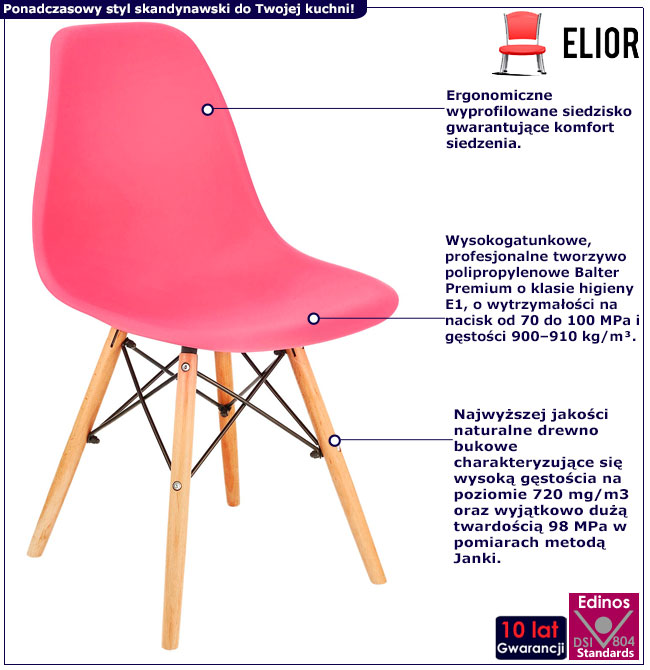 Infografika różowego skandynawskiego krzesła Huso 3X