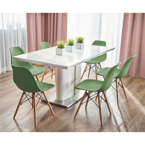 wykorzystanie jasnozielonego krzesła skandynawskiego Huso 3X w nowoczesnym wnętrzu
