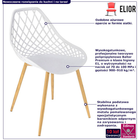 Infografika białego krzesła z ażurowym oparciem Kifo 3X