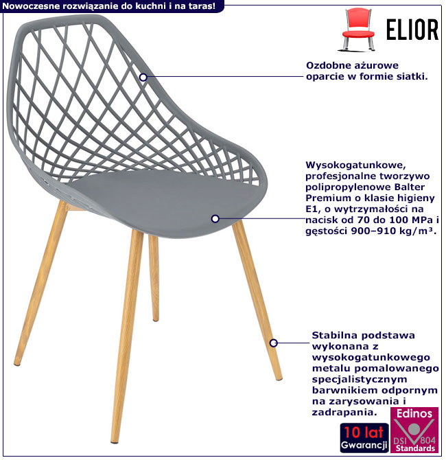Infografika szarego krzesła ażurowego Kifo 3X