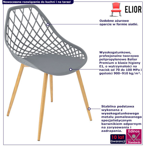 Infografika szarego krzesła z ażurowym oparciem Kifo 3X