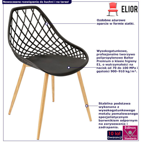 Infografika czarnego krzesła z ażurowym oparciem Kifo 3X