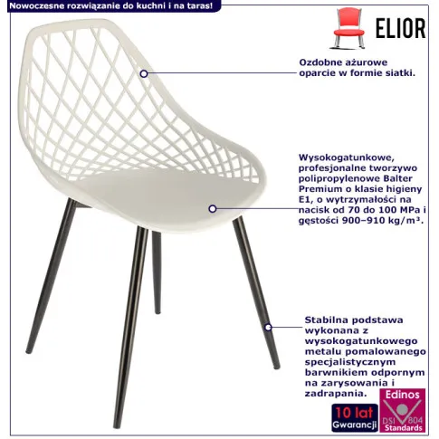 Infografika białego krzesla z ażurowym oparciem kifo 4x