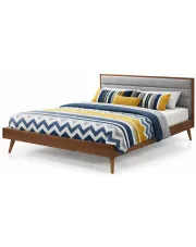 Podwójne łóżko sypialniane szare + orzech 160x200 - Pimo w sklepie Edinos.pl