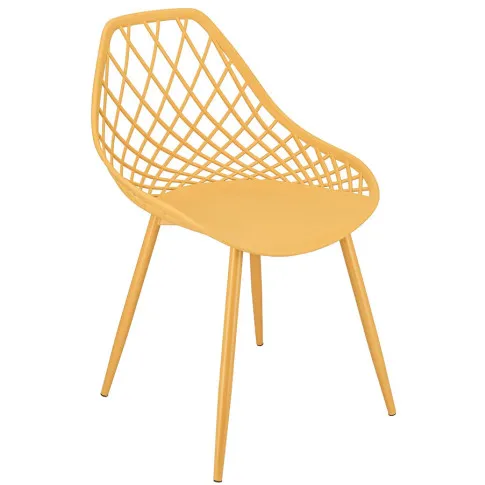 musztardowe ażurowe krzesło metalowe do stołu Kifo 5X