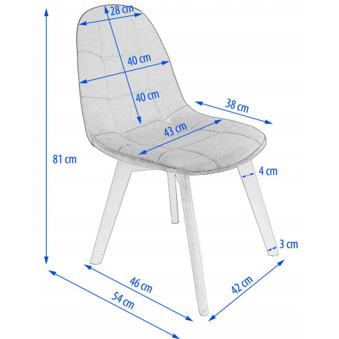 wymiary welurowego drewnianego krzesła Oder