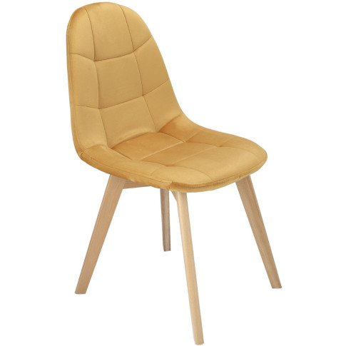 musztardowe drewniane krzesło welurowe Oder
