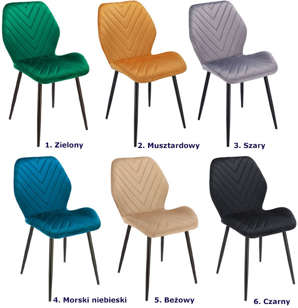 Kolory metalowego welurowego krzesła Upio