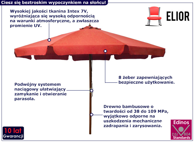 Parasol ogrodowy Toria w kolorze terakoty