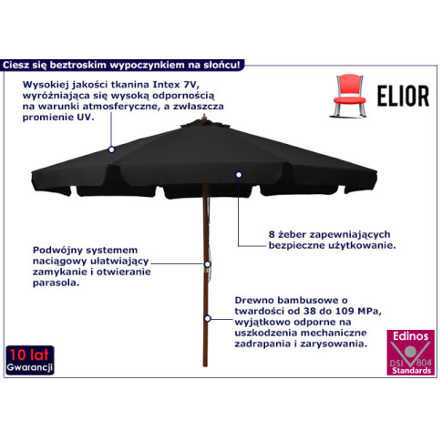 Okrągły parasol ogrdowy Karcheros kolor czarny