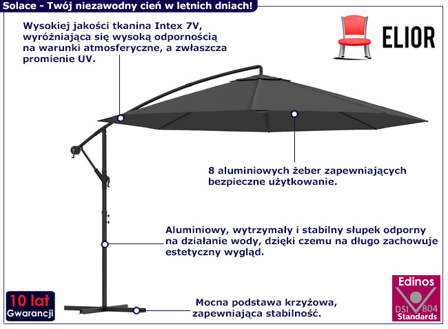 Wiszący parasol ogrodowy Westi w kolorze antracyt