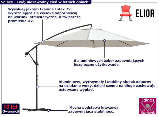 Biały wiszący parasol ogrodowy Solace