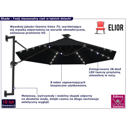 Parasol ogrodowy elewacyjny Shade kolor czarny