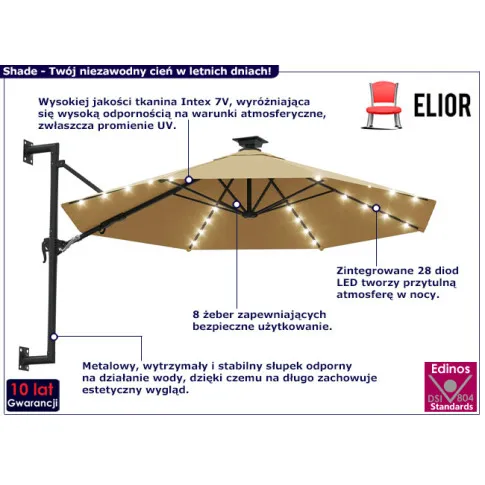 Parasol ogrodowy elewacyjny Shade kolor taupe