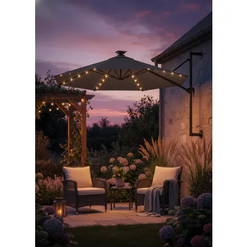 Okrągły parasol ścienny z oświetleniem LED antracyt   Waren