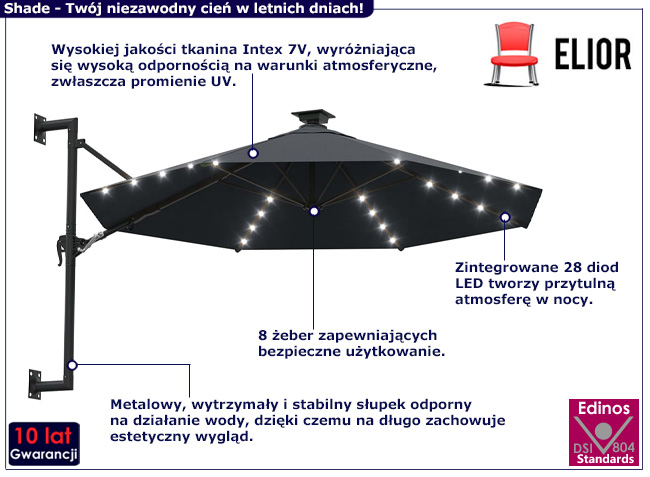 Parasol ścienny Shade kolor antracyt