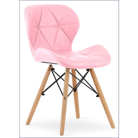różowe krzesło tapicerowane drewniane pikowane skóra ekologiczna Zeno 3X